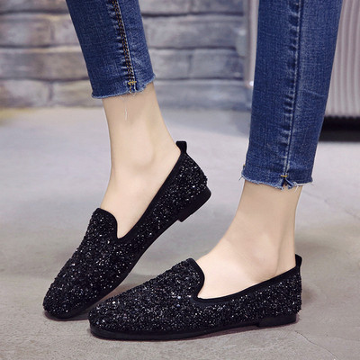 Mocasini strălucitori de damă în negru și gri