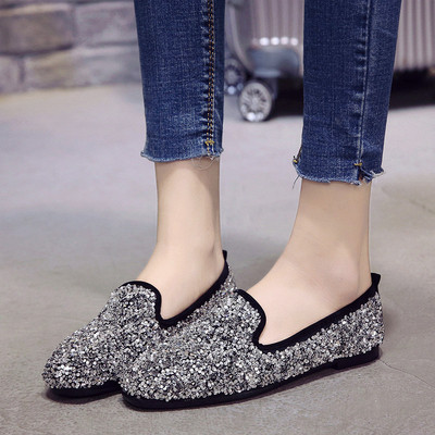 Mocasini strălucitori de damă în negru și gri