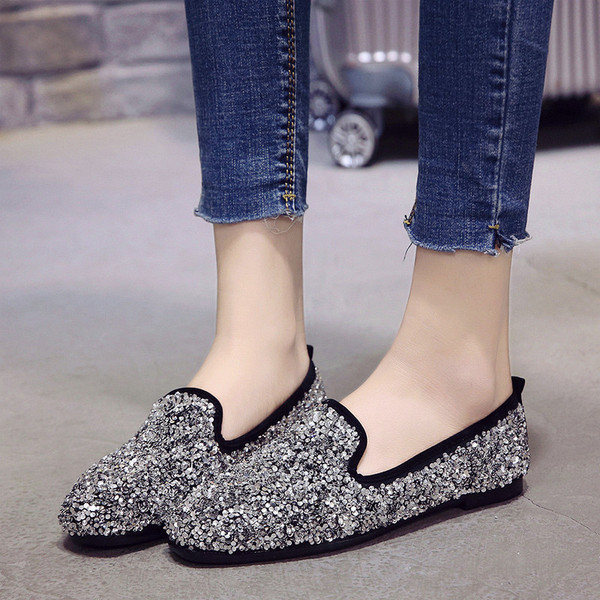 Mocasini strălucitori de damă în negru și gri