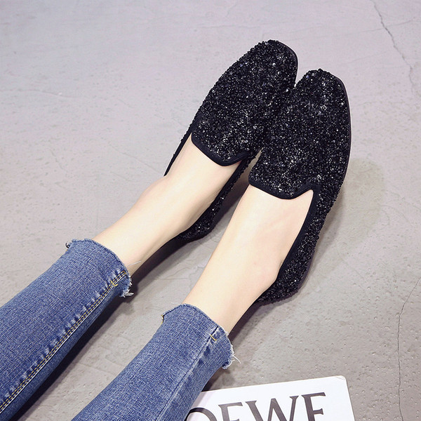 Mocasini strălucitori de damă în negru și gri