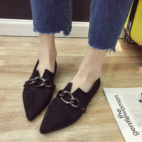 Mocasini de dama in negru si maro cu lant metalic