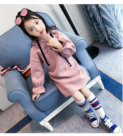 Детска ежедневна рокля с качулка в два цвята