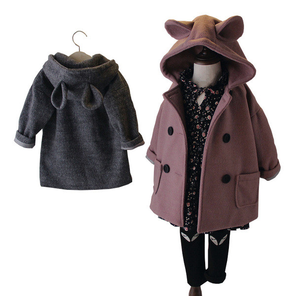 Παιδικό παλτό σε δύο χρώματα με 3D κουκούλα