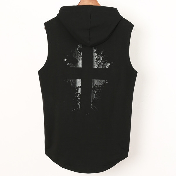 Стилен мъжки елек в два цвята с качулка