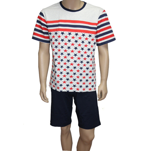 Мъжка пижама от две части - тениска с О-образна яка и къси шорти