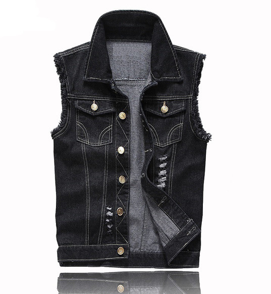 Vesta de denim pentru barbati de culoare gri inchis