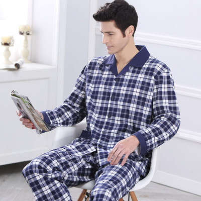 Pijamale bărbați în două părți - top cu mâneci lungi și fund lung