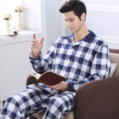 Pijamale bărbați în două părți - top cu mâneci lungi și fund lung