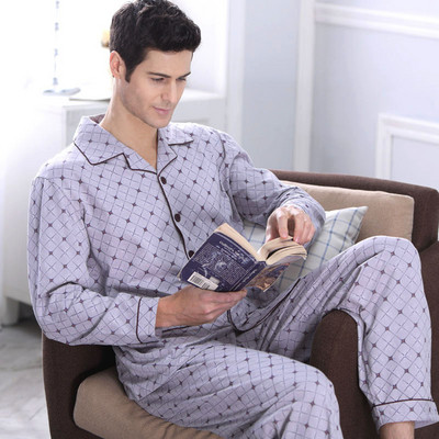 Pijamale bărbați în două părți - top cu mâneci lungi și fund lung