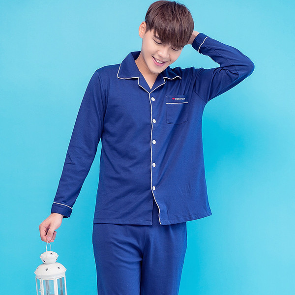 Pijamale subțiri pentru bărbați - top cu mâneci lungi și pantaloni lungi