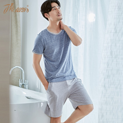 Мъжка пижама в три цвята - тениска с О-образна яка и къси панталони