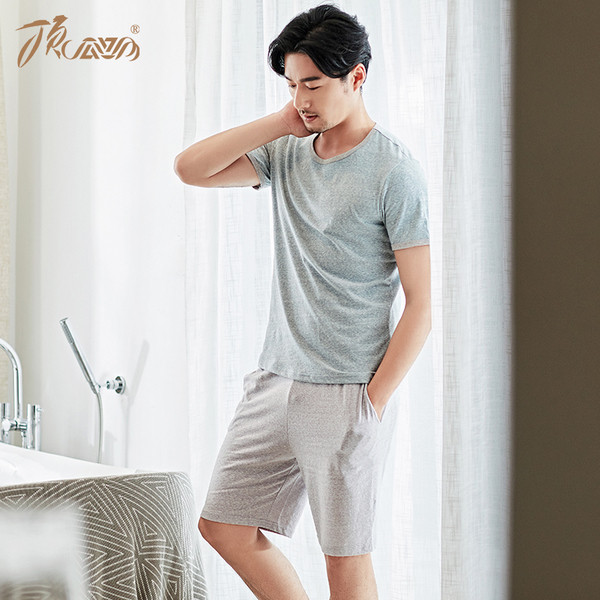 Мъжка пижама в три цвята - тениска с О-образна яка и къси панталони