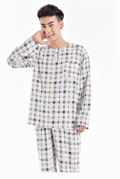 Мъжка пижама - блуза с дълъг ръкав и панталон с висока талия