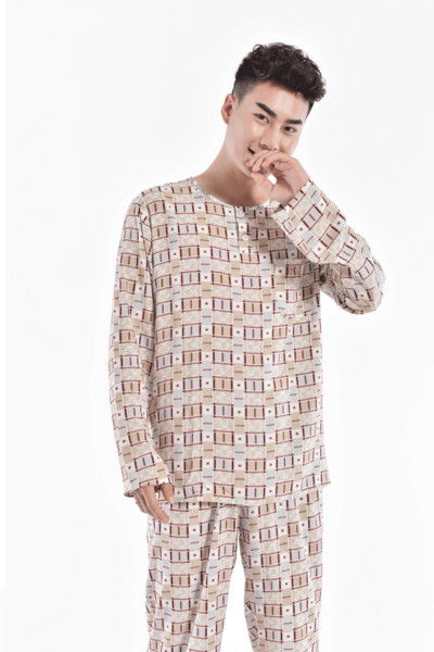 Мъжка пижама - блуза с дълъг ръкав и панталон с висока талия