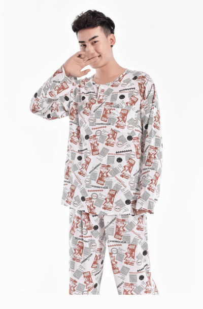 Мъжка пижама - блуза с дълъг ръкав и панталон с висока талия