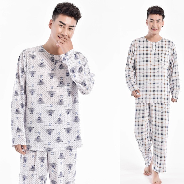 Мъжка пижама - блуза с дълъг ръкав и панталон с висока талия