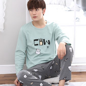 Мъжка пижама - блуза с дълъг ръкав и панталон с висока талия