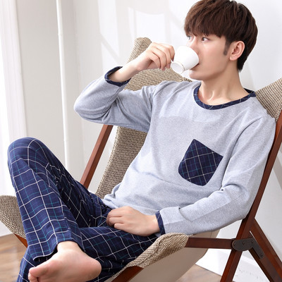 Мъжка пижама - блуза с дълъг ръкав и панталон с висока талия