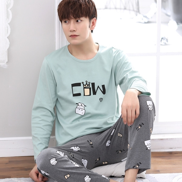 Мъжка пижама - блуза с дълъг ръкав и панталон с висока талия