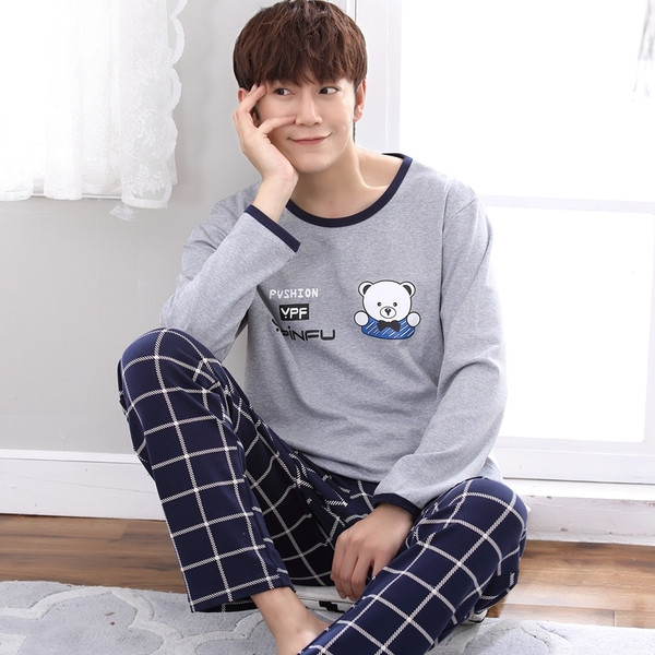 Мъжка пижама - блуза с дълъг ръкав и панталон с висока талия