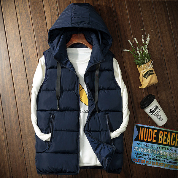 Модерен мъжки елек с качулка и джобове в няколко цвята