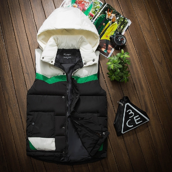 Модерен мъжки елек с качулка и джобове 