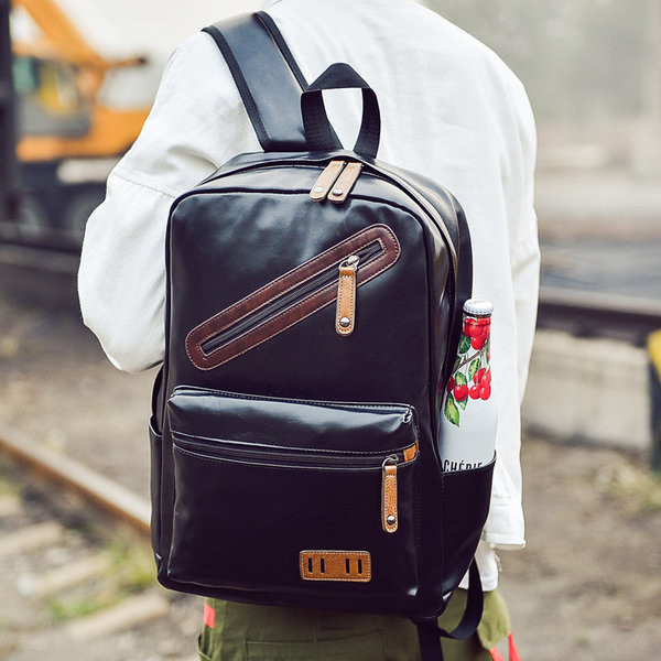 Rucsac confortabil pentru bărbați din piele ecologică de culoare neagră