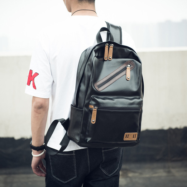 Rucsac confortabil pentru bărbați din piele ecologică de culoare neagră