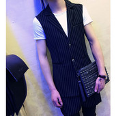 Стилен  раиран мъжки елек с V-образна яка в два цвята 