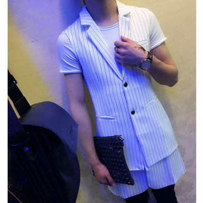 Стилен  раиран мъжки елек с V-образна яка в два цвята 