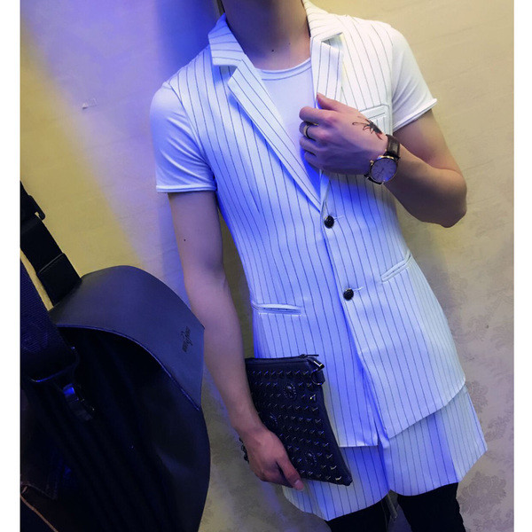 Стилен  раиран мъжки елек с V-образна яка в два цвята 