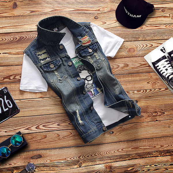 Μοντέρνο τζιν ανδρικό γιλέκο σε διάφορα χρώματα