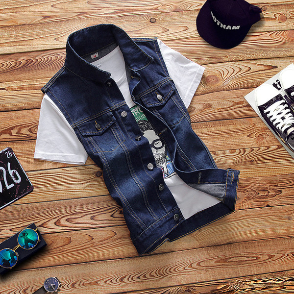 Μοντέρνο τζιν ανδρικό γιλέκο σε διάφορα χρώματα