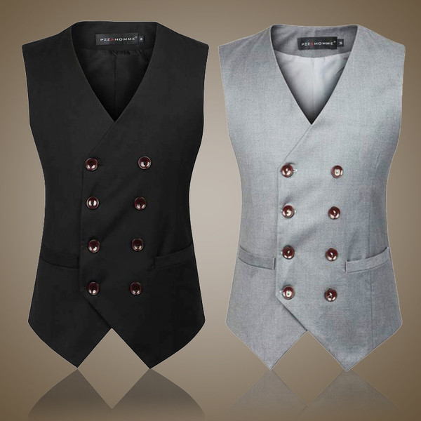 Κομψό ανδρικό γιλέκο με κουμπιά και κολάρο σε σχήμα V σε μαύρο και γκρι χρώμα