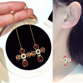 Дълги дамски обеци във формата на кръст - два цвята