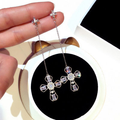 Дълги дамски обеци във формата на кръст - два цвята