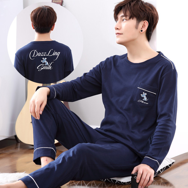 Pijamale bărbați cu inscripție și imprimeu