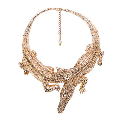 Modern women`s necklace in the shape of a crocodile with small decorative stones - three colors