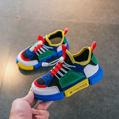 Tenisi moderni pentru copii cu element din piele intoarsa in mai multe culori