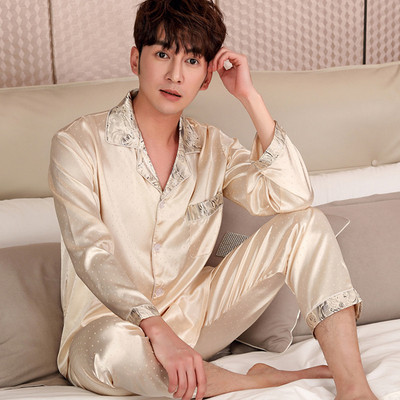 Pijamale bărbați - top cu buzunar decorativ și pantaloni lungi