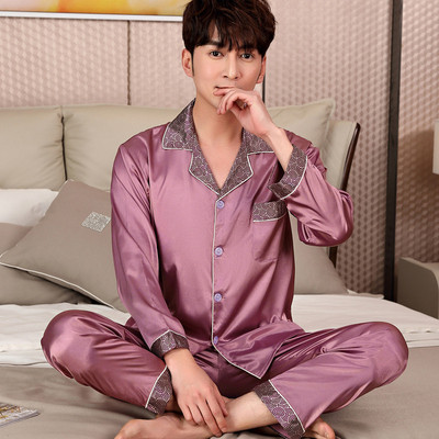 Pijamale bărbați - top cu buzunar decorativ și pantaloni lungi