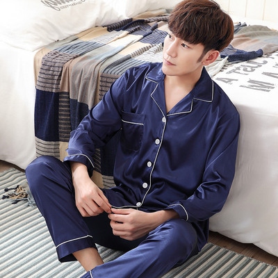 Pijamale bărbați - top cu buzunar decorativ și pantaloni lungi