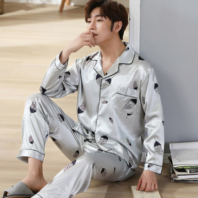 Pijamale bărbați - top cu buzunar decorativ și pantaloni lungi