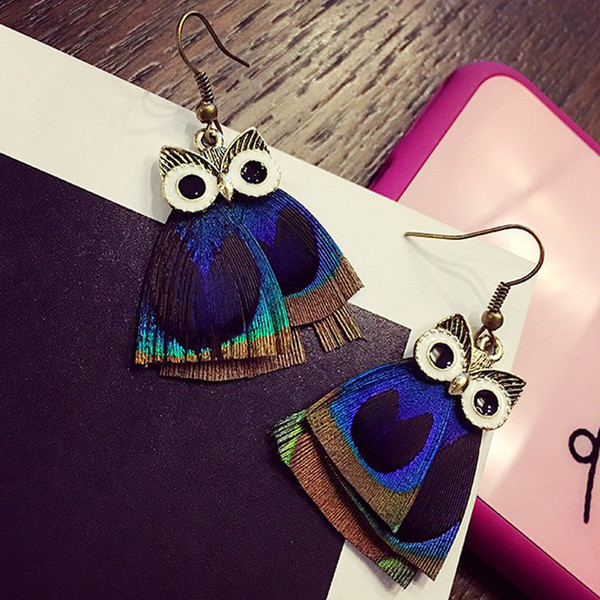 Modern női fülbevaló bagoly alakú