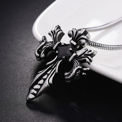 Мъжко колие кръст с червен и черен камък