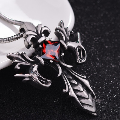 Мъжко колие кръст с червен и черен камък