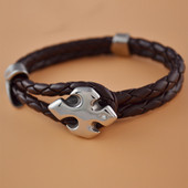 Férfi öko bőr karkötő acél elemekkel