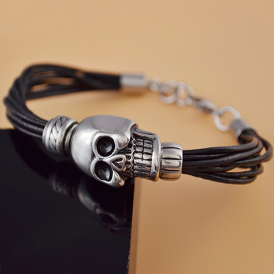 Férfi öko bőr karkötő acél elemekkel