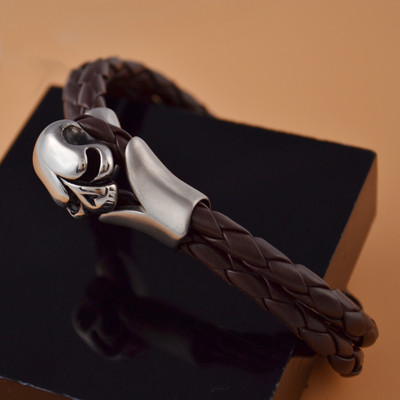 Férfi öko bőr karkötő acél elemekkel