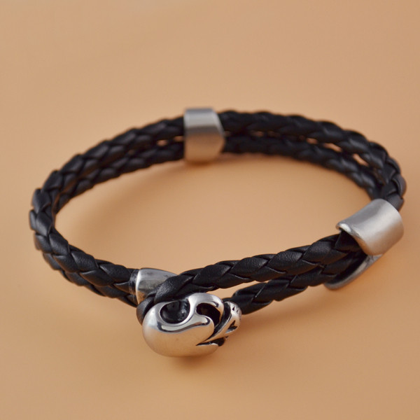 Férfi öko bőr karkötő acél elemekkel